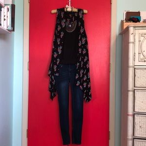 Carrie Allen beaded top, Rue21 jeans and cardigan